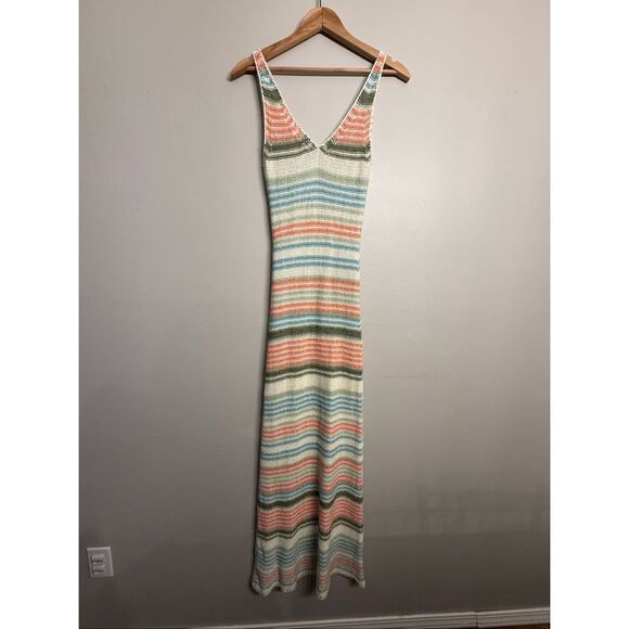Altar’d State Multicolor Striped Crochet-Knit V Neck Sleeveless Maxi Dress Small - Picture 2 of 4